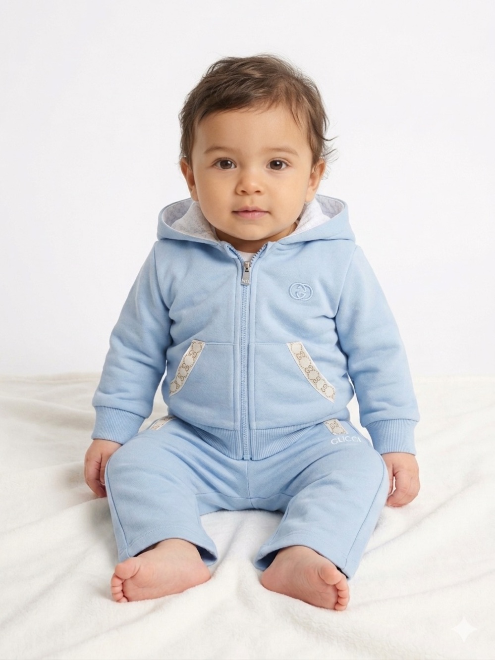 Gucci Light Blue Baby Hoodie and Joggers Set New Size 6-9 months